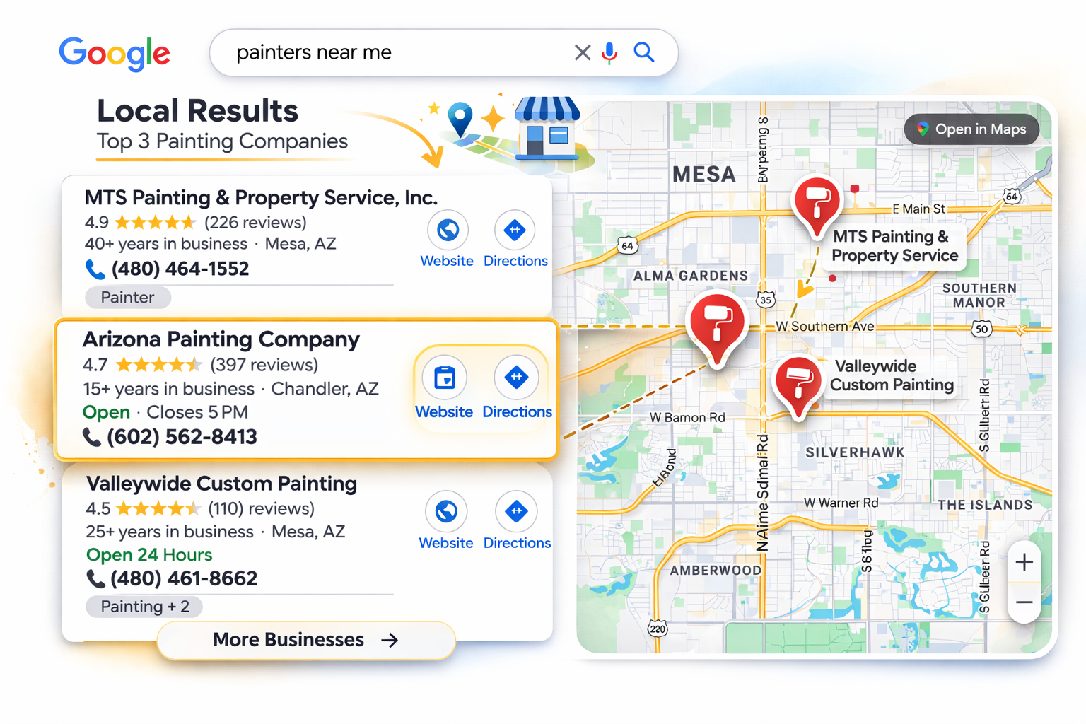 Google results page for painters near me